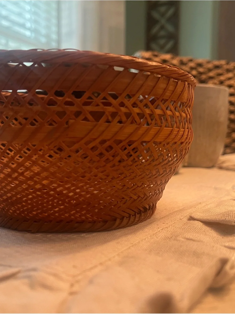 Vintage Japandi style, Handwoven small  brown wicker storage basket